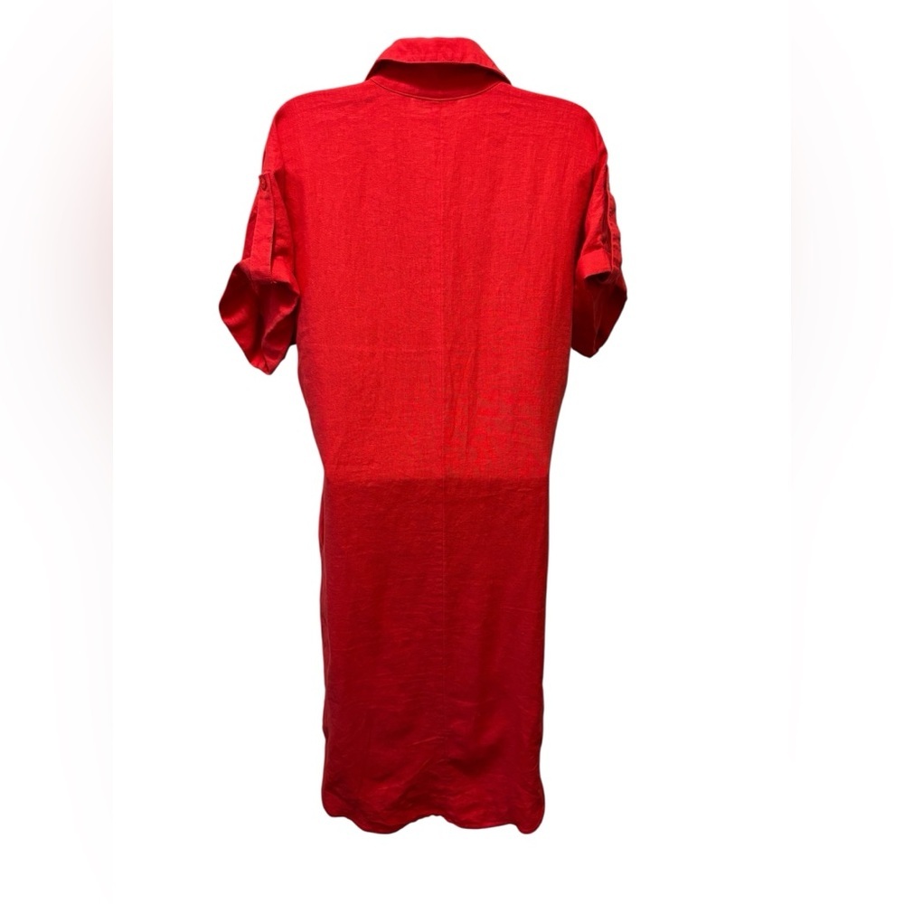 Chicos 100% Linen Roll Tab Dolman Midi Dress Sz 00/2 Oversized Watermelon Punch - Picture 5 of 8